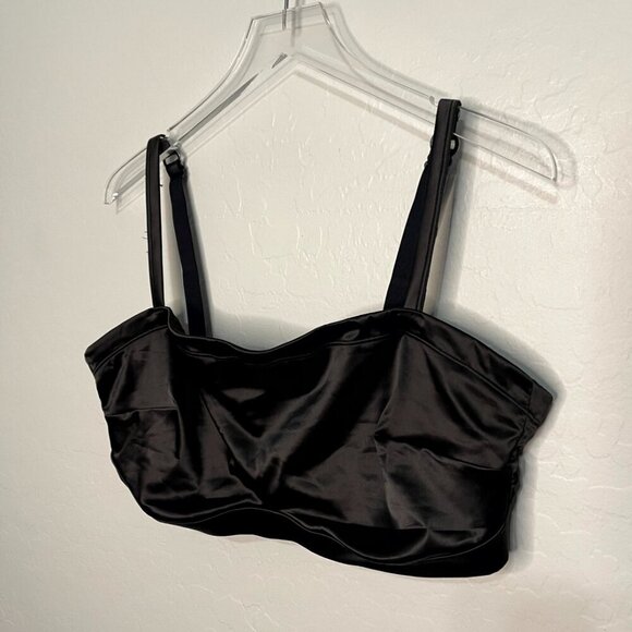 Aerie True Black Shine Polyester Stretch Bandeau Bra XXL - Picture 2 of 6